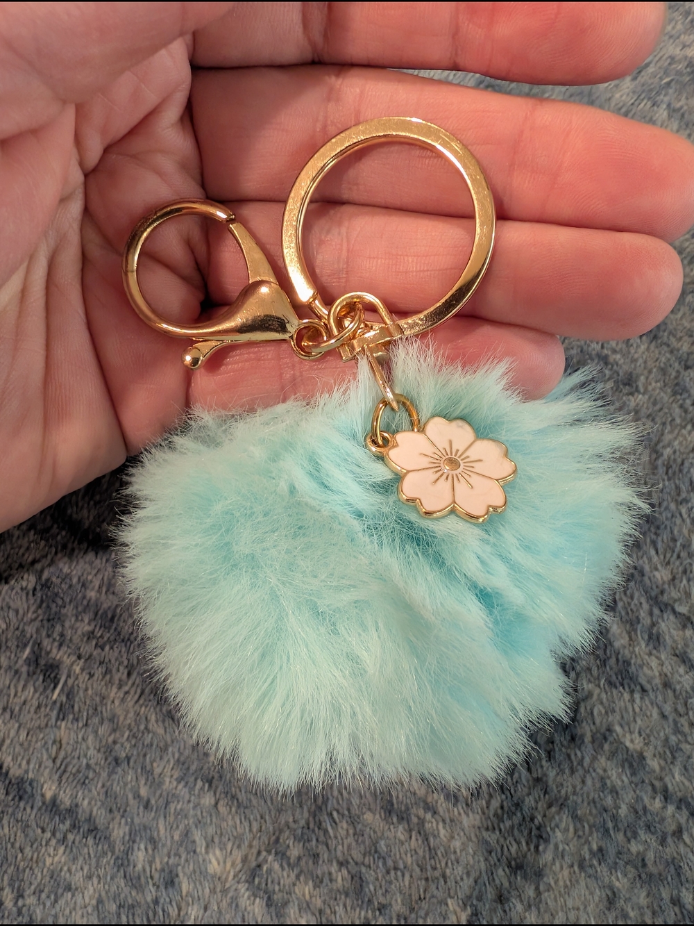 Fluffy NWOT Pom Keychain/Bag Charm - Light Blue Faux Fur Accessory - Picture 2 of 3